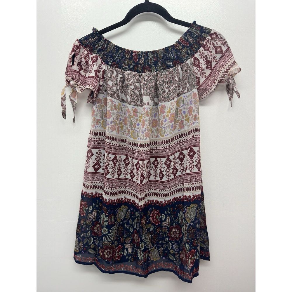 Speechless Juniors' Off-The-Shoulder Shift Dress XS Navy/Rose #30 New